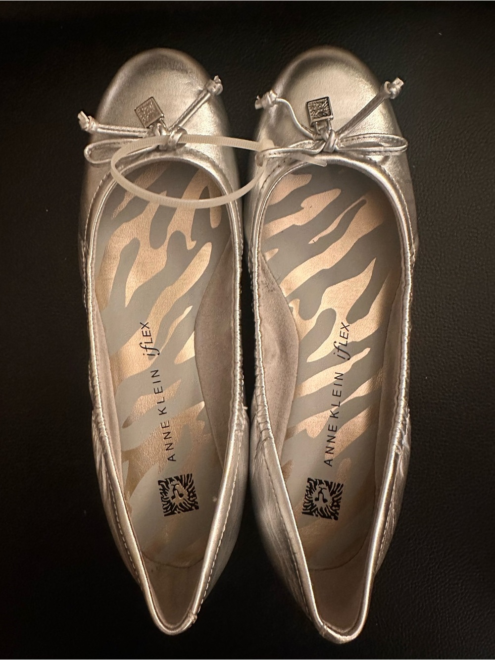 Anne Klein Metallic Silver Bow Ballet Flats